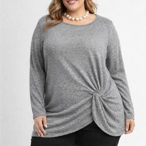 😍SHOW SPECIAL - NWT LILY MORGAN Grey Twist Hem Lightweight Knit Sweater size 3X